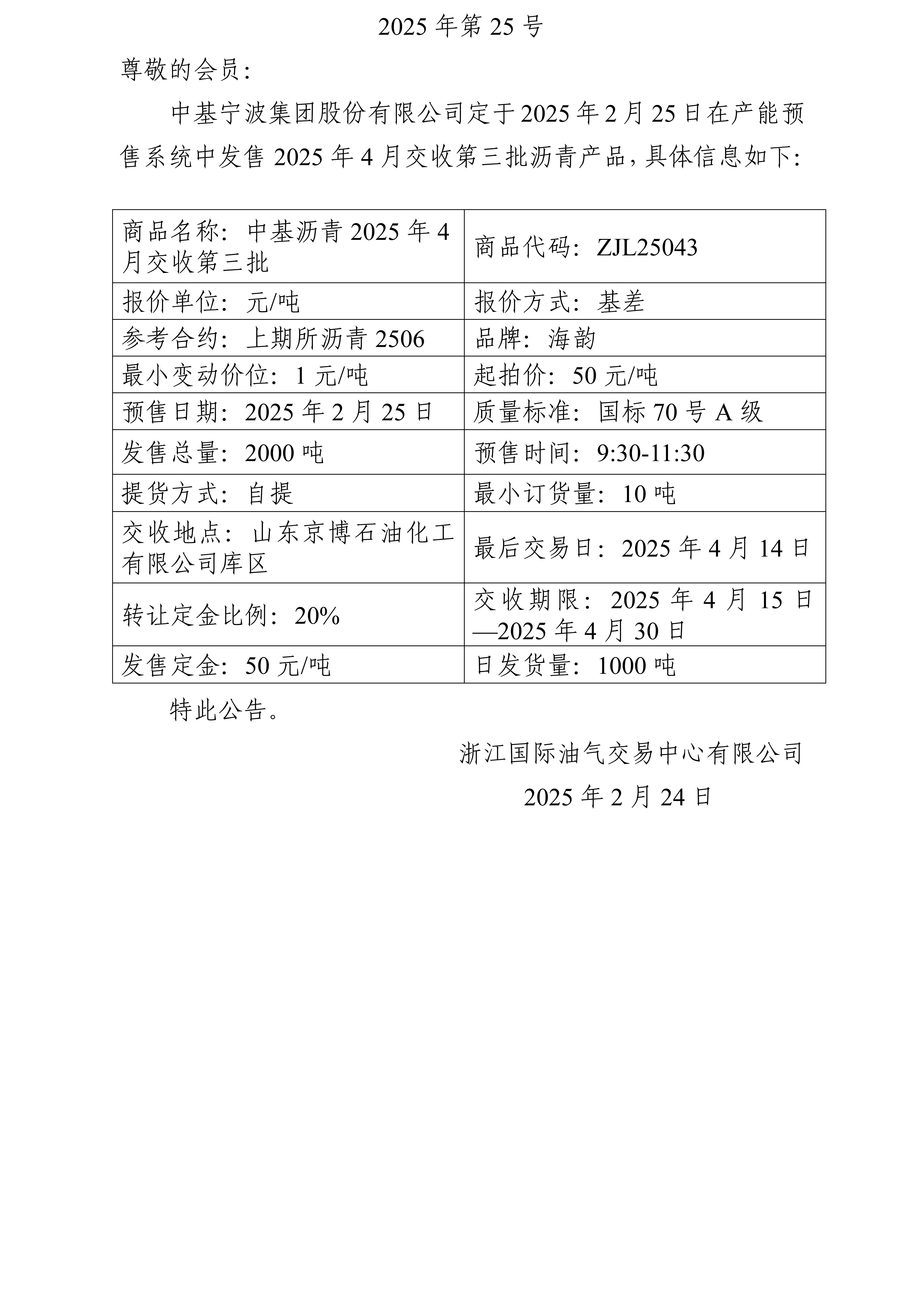 關于中基寧波集團股份有限公司預售2025年4月交收第三批瀝青產(chǎn)品的公告_01.jpg